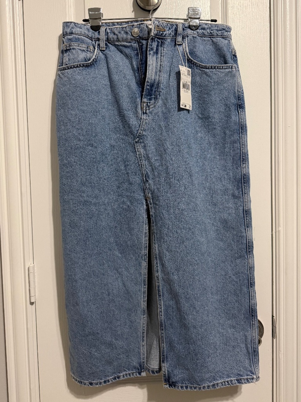 NWT Mango Falda 304Jolie Denim Midi Maxi Skirt Front Split L